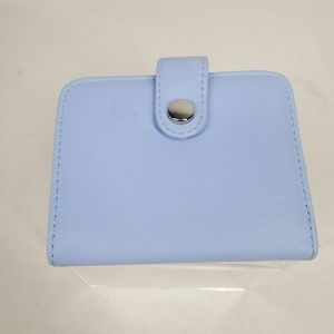 Women's Small Lt Blue Vegan Leather Bifold Snap Wallet ID Cards Coins Cash Bills